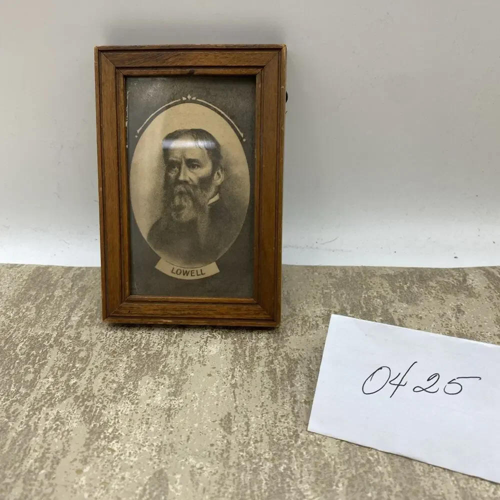 ANTIQUE AMERICAN FOLK ART POET PHOTO PICTURE PAINTING WALL FRAME 3X 4.75”